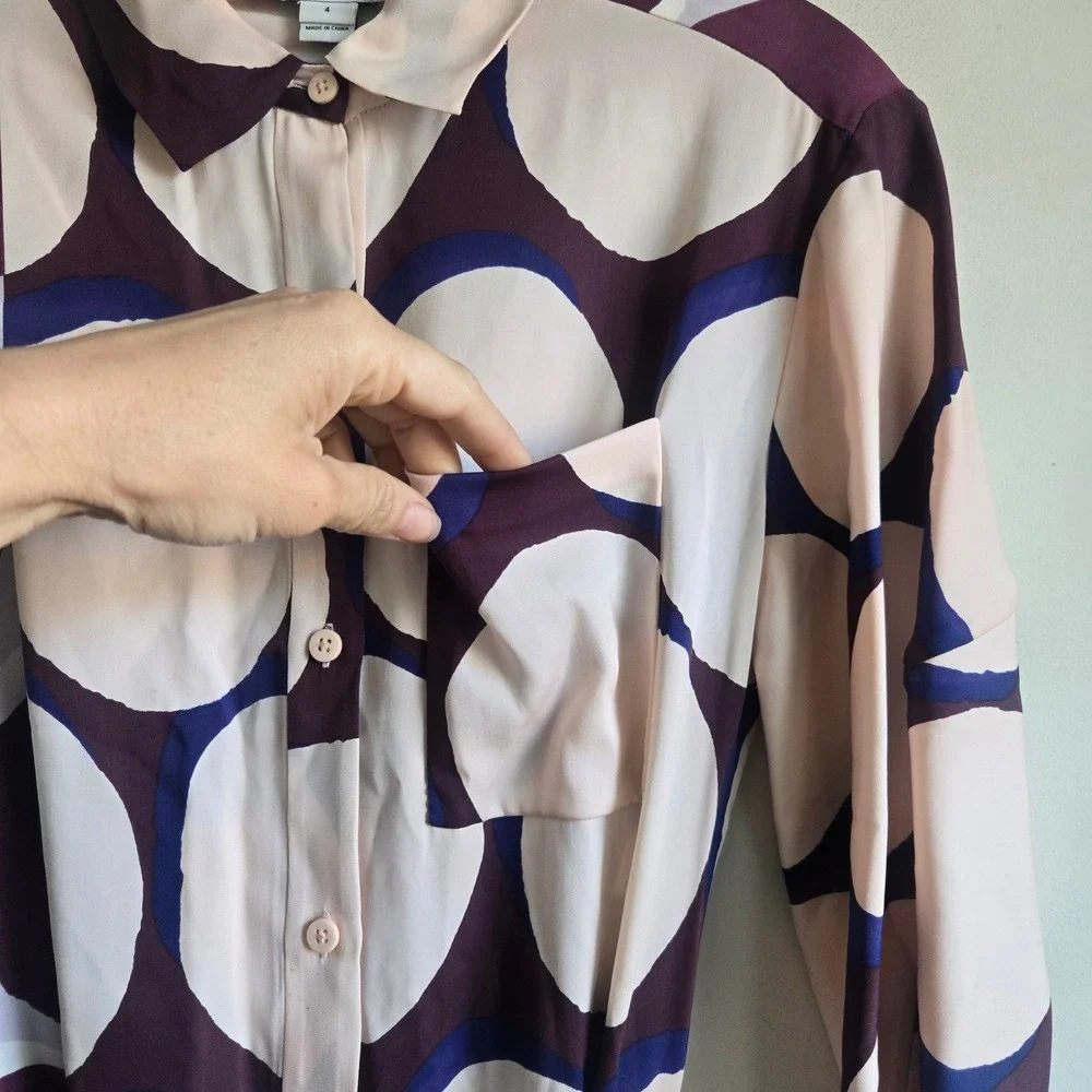 Diane von Furstenberg 4 Wrap Shirt‎ Dress Womens Plum Navy Blush Geometric